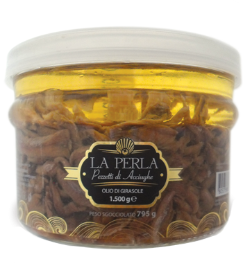 Pezzetti di Acciughe in olio di girasole LA PERLA 1.5kg