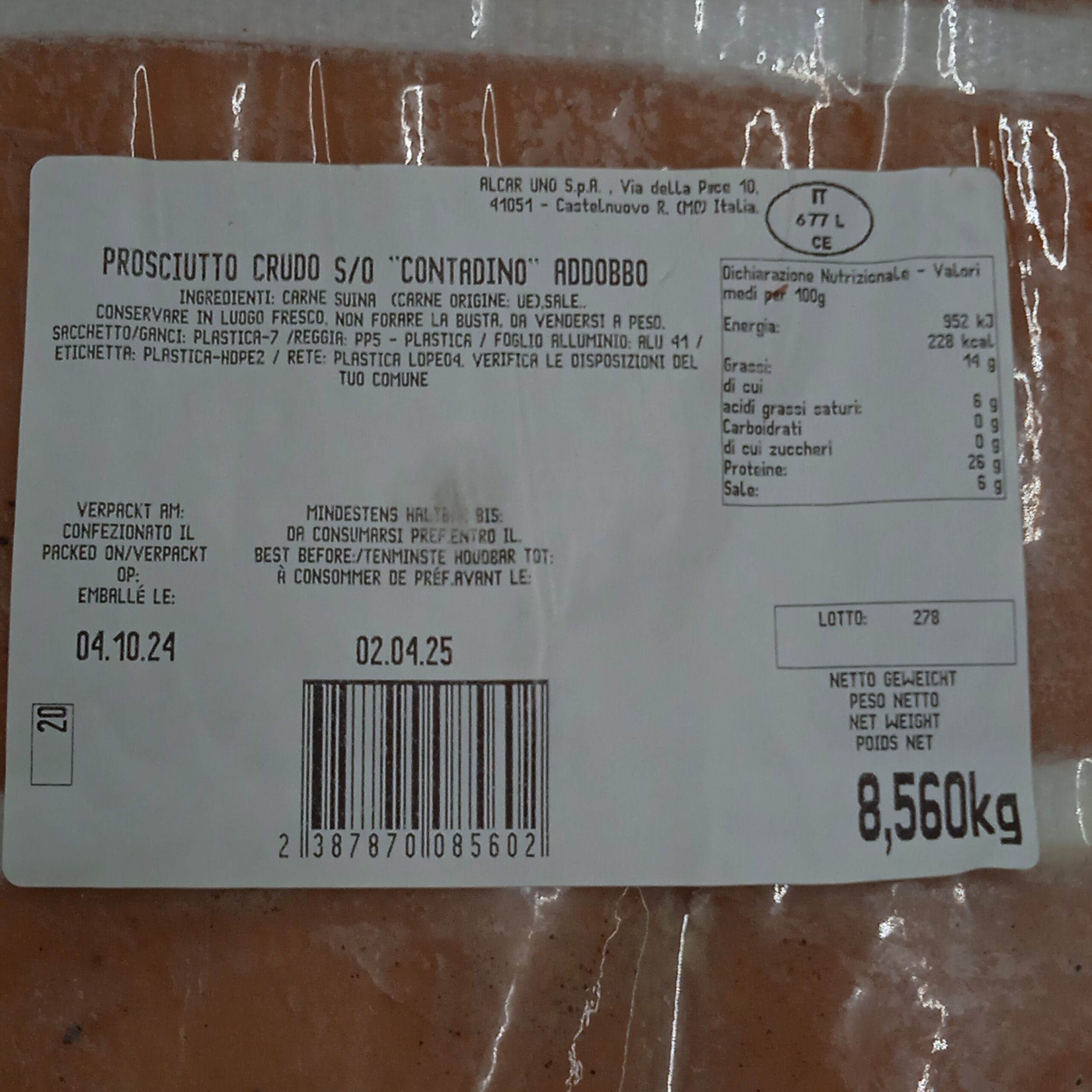 HAM Boneless PROSCIUTTO CRUDO del CONTADINO 6.5kg c.a. - Image 2