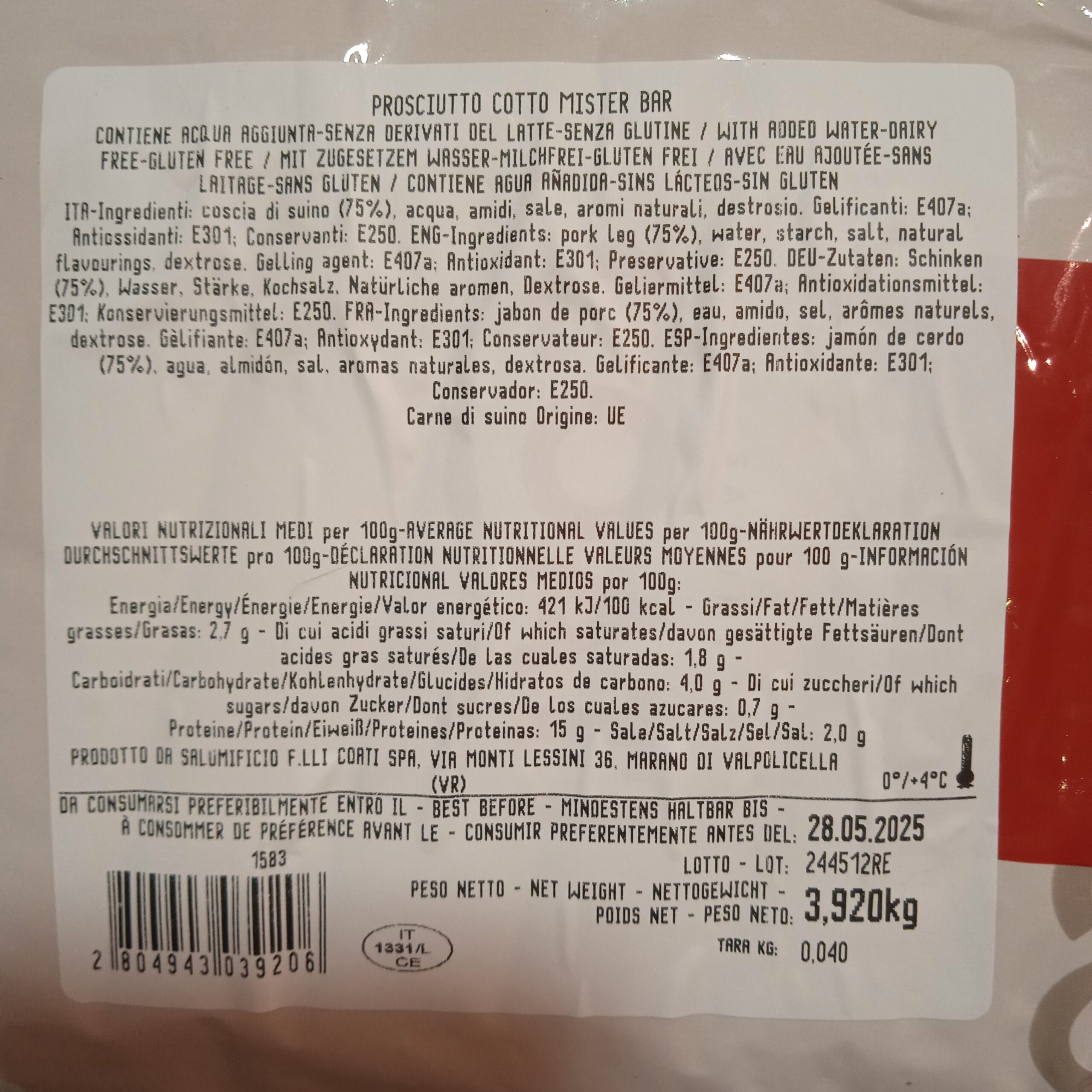 Prosciutto Cotto MisterBar COATI 3.8kg c.a. - immagine 2