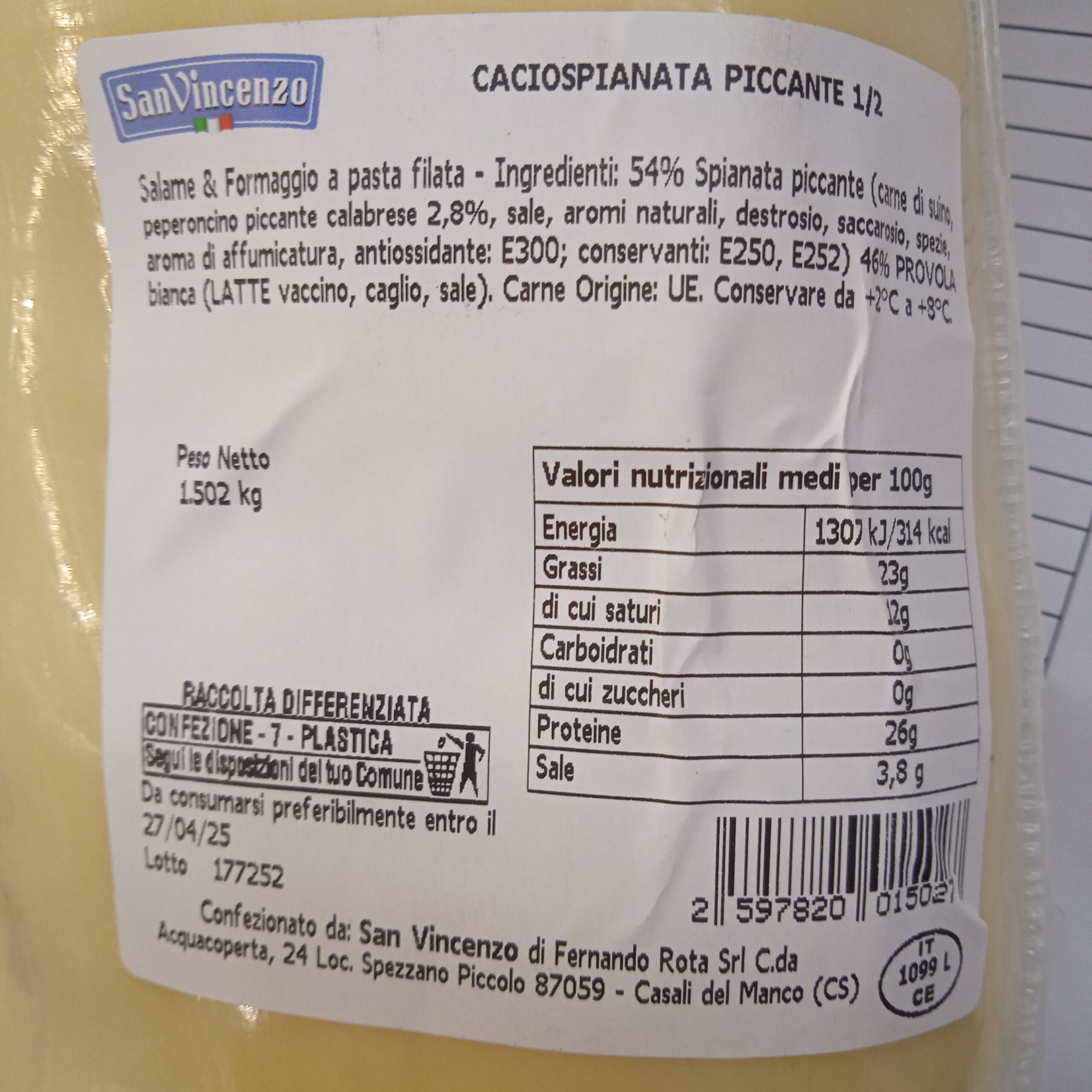 Cacio Spianata Calabria piccante SAN VINCENZO 1.6kg - immagine 2