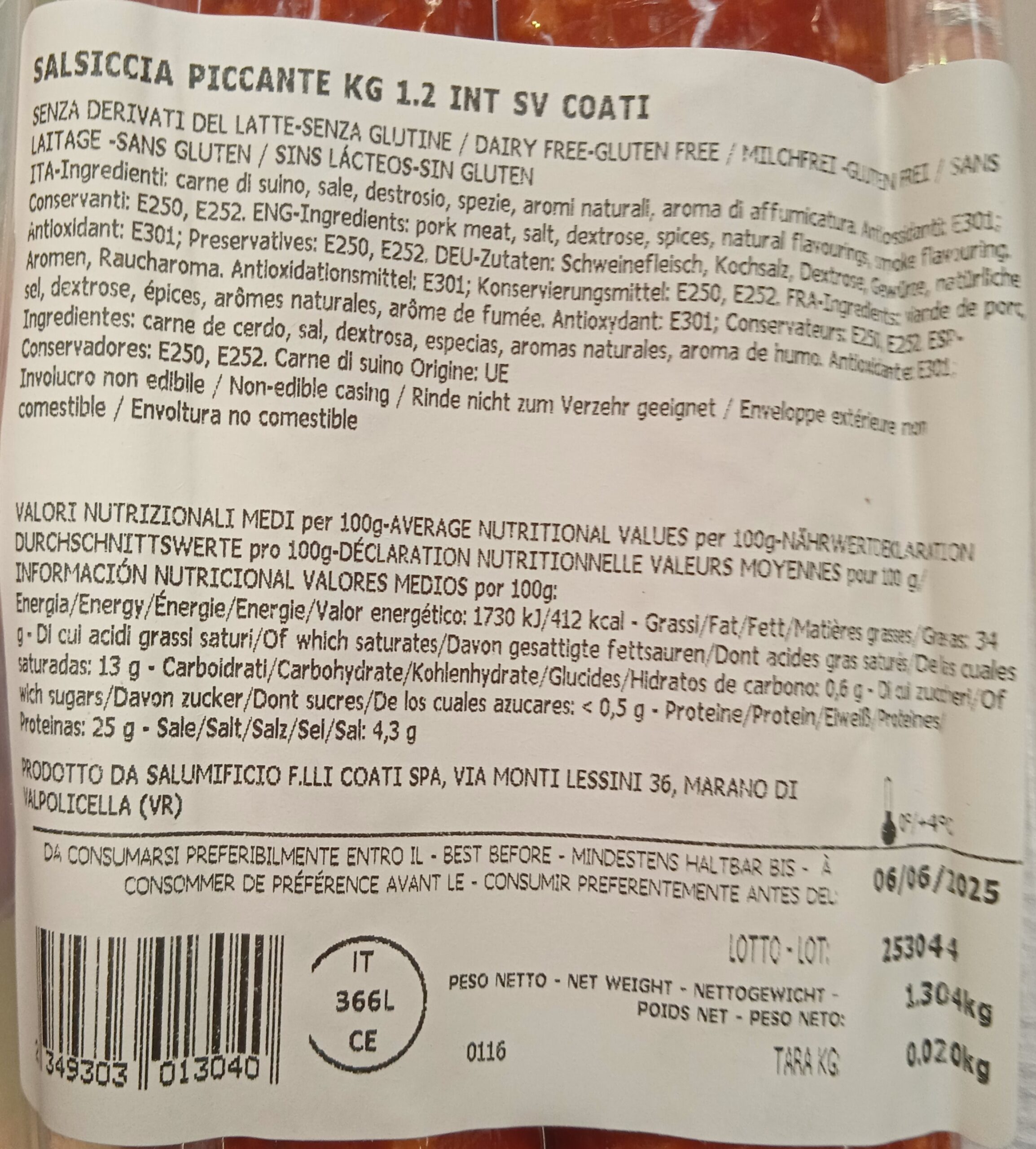 Salsiccia Piccante COATI 1.2kg c.a. - immagine 2